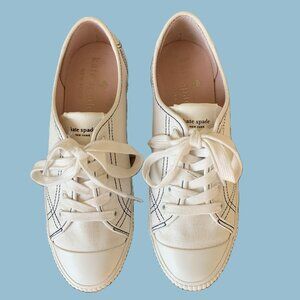EUC Kate Spade NY Women's Tennison Canvas Low Top Sneakers, Size 6.5, White/Blue